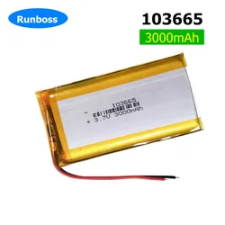 1-10pcs 2 Wires 103665 Lithium Polymer Battery 3.7V 3000mAh For GPS MP5 Open Source Console Miyoo Mini Plus Game Machine Battery