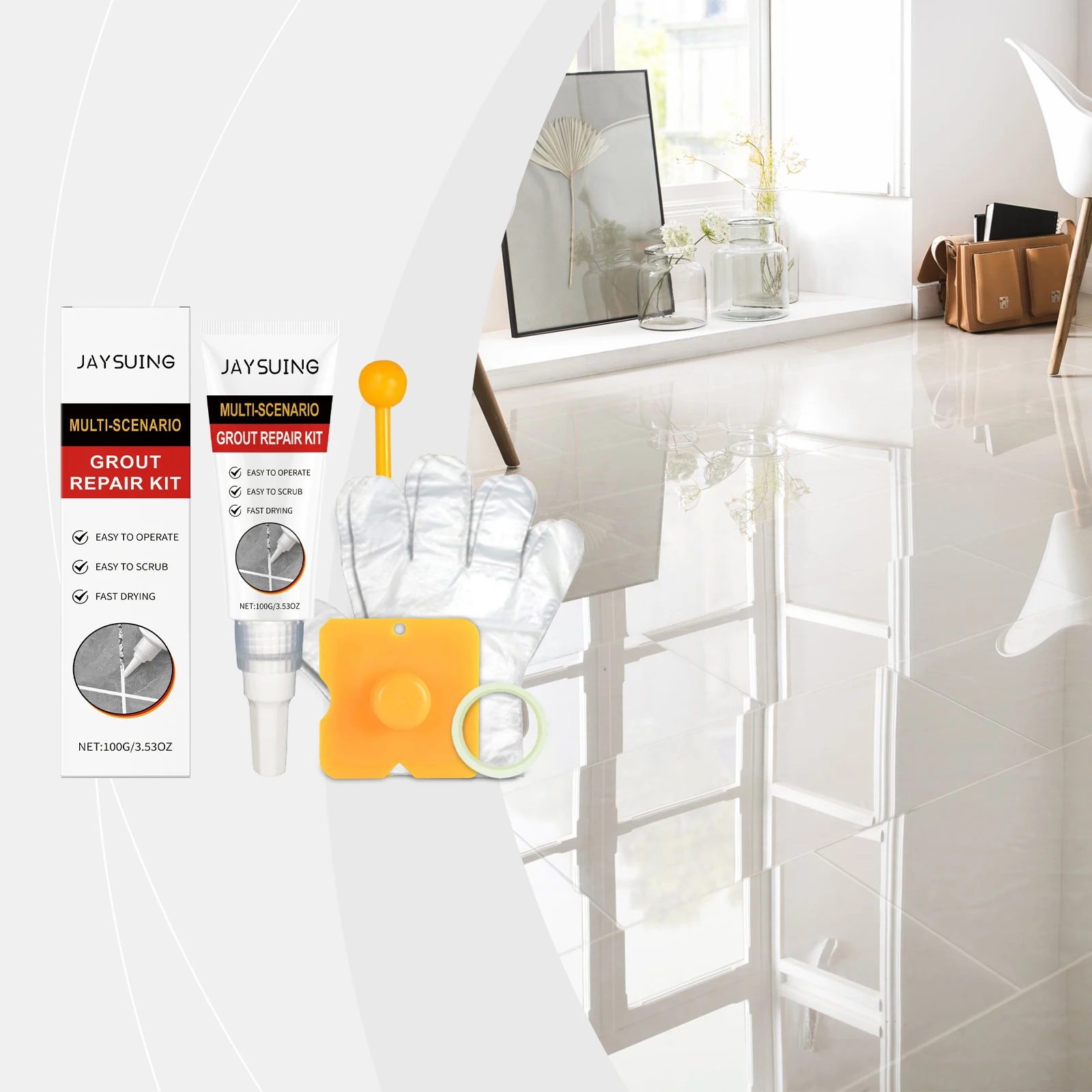 

Tile Grout Repair Kit - Waterproof & Mold Resistant Sealant for Kitchen & Bathroom - DIY Floor & Wall Gap Filler with Tools