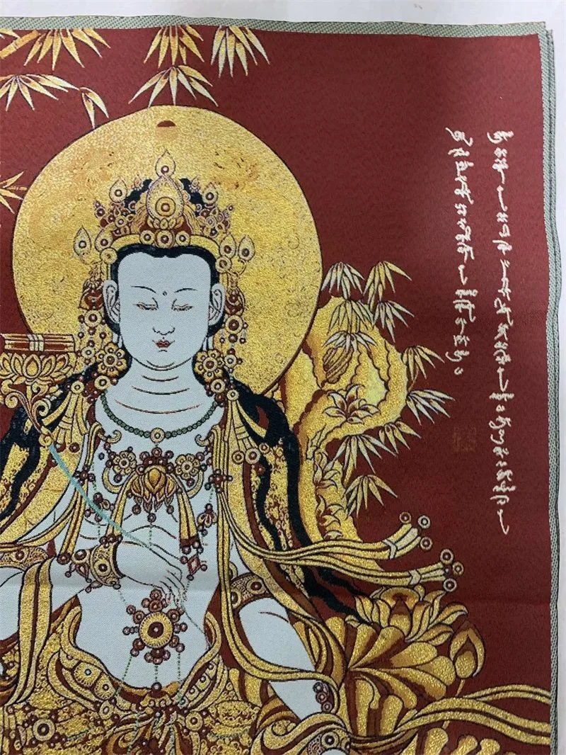 Tibetan Thangka Brocade Guanyin GNew Foil Embroidery Wall Hanging 90x60cm