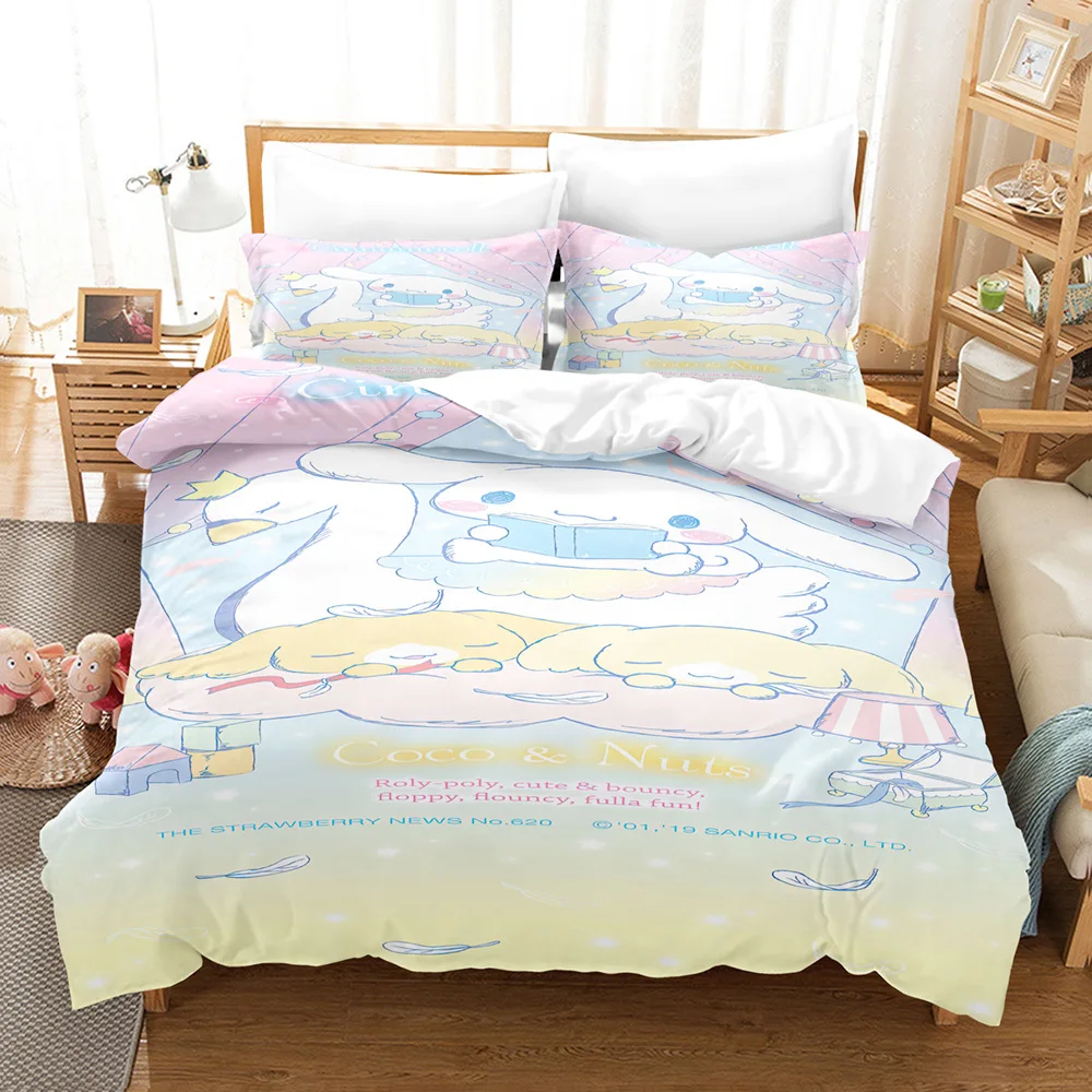 Cartoon Sanrio Duvet Cover Set Kawaii Cinnamoroll Quilt Cover Pillowcase Set Kids Girls Comfortable Bed Set Full Twin King Size