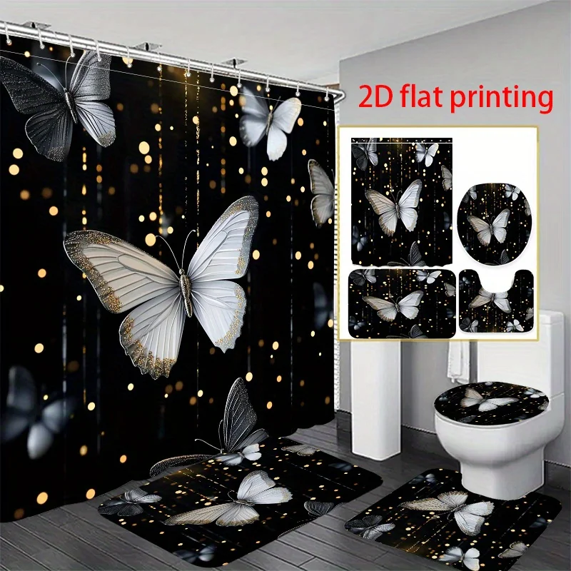

4pcs 2D flat printing Shower Curtain Bathroom Set Butterflies in a Sparkling Night Sky used to partition the background