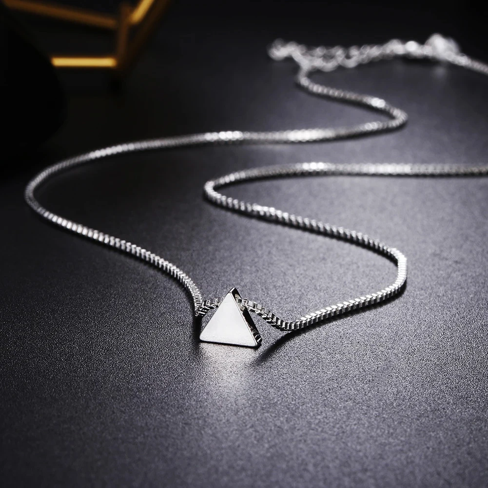 925 Sterling Silver Necklace 18 inches Box chain Simple geometry triangle Pendant For Women Fashion Jewelry Christmas Gifts