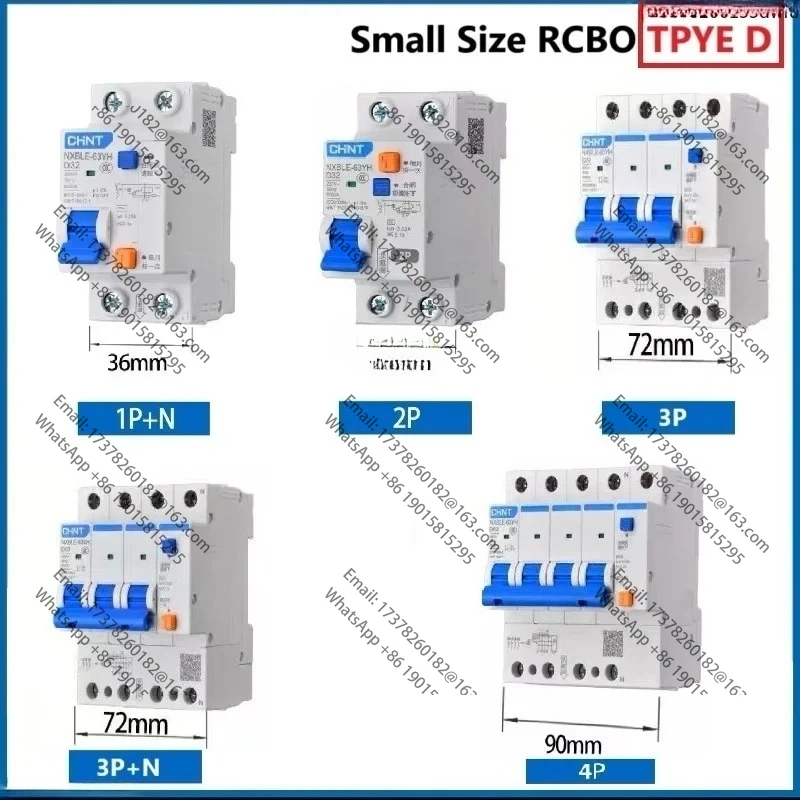 

CHINT Type D NXBLE-63YH 1P+N 2P 3P 3P+N 4P 30MA Малый размер RCBO Автоматический выключатель остаточного тока с защитой от перегрузки 16A