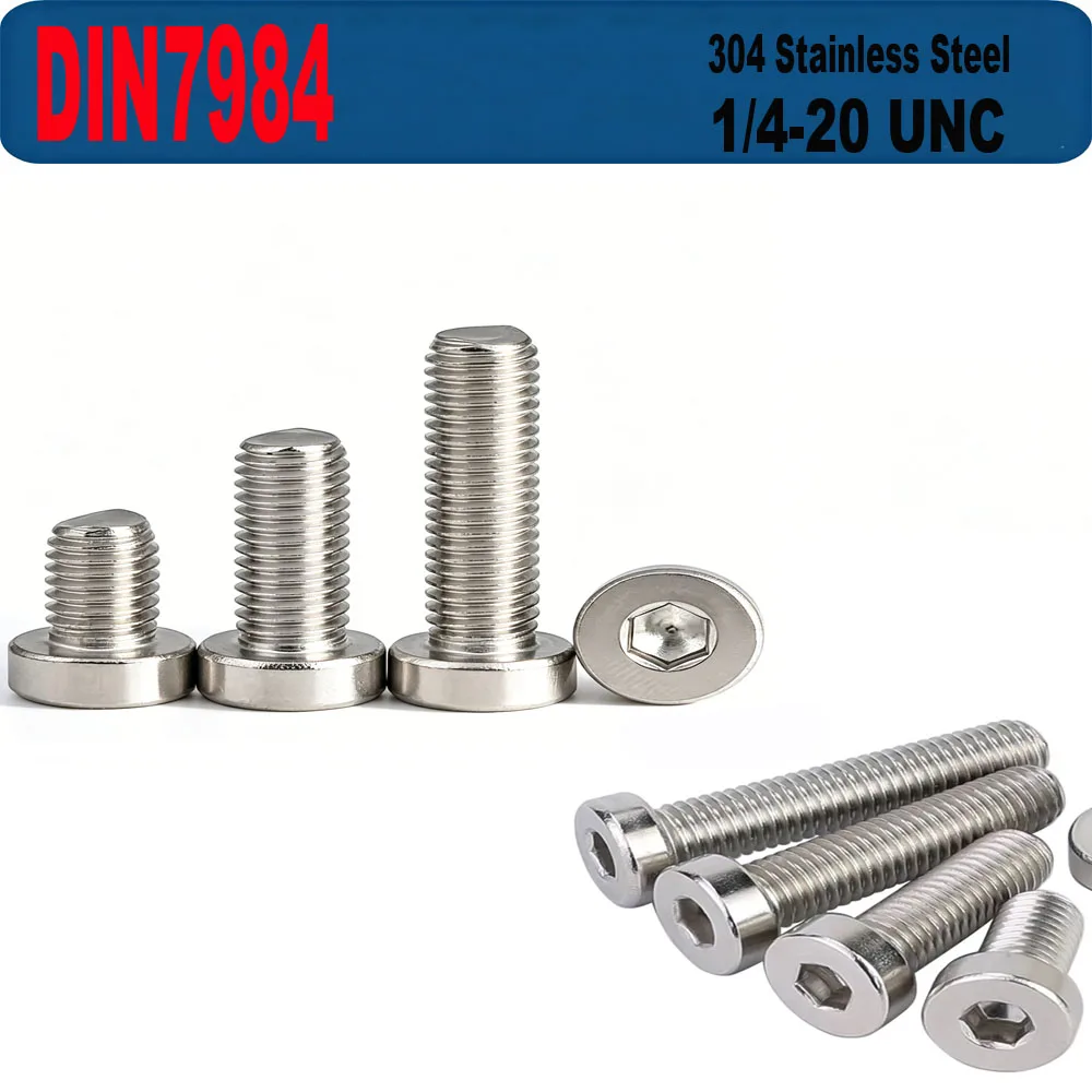 1/4-20 UNC DIN7984 SUS304 Stainless Steel Low Profile Thin Head Hexagon Socket Allen Cap Machine Screws