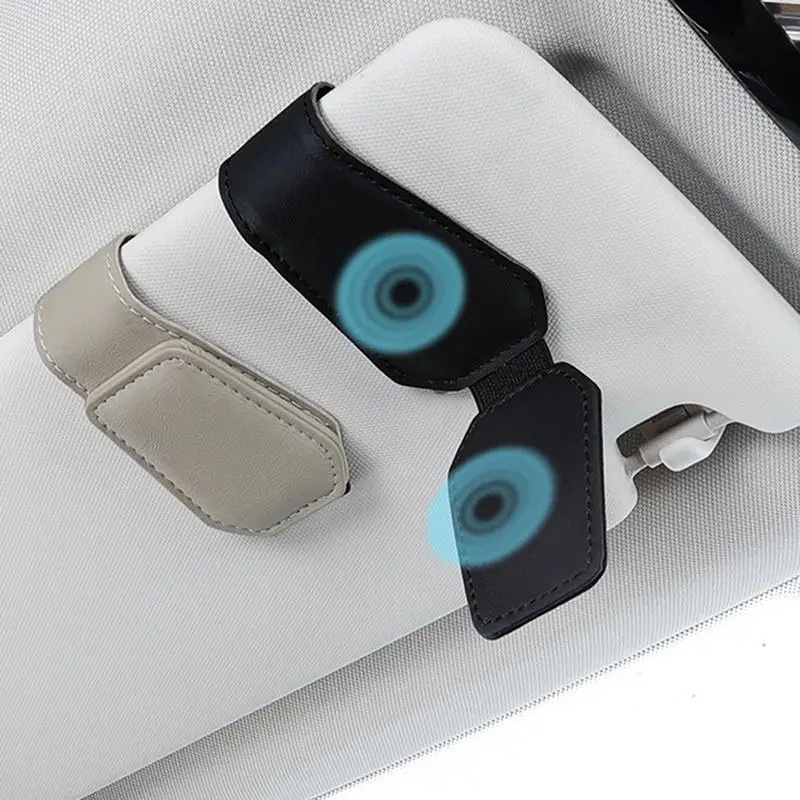 Car Sun Visor Clip Glasses Cards Case Auto Sunglasses Visor Glasses Holder Sunglasses Bracket Holder Pu Leather Glasses Support