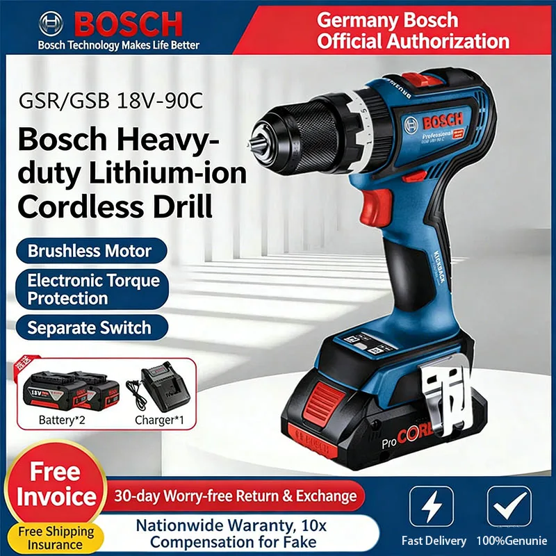 Bosch GSR18V-90C Electric Drill Brushless Cordless Impact Driver GSB18V-90C Multi-Function Lithium-Ion Screwdriver Bosch Drill