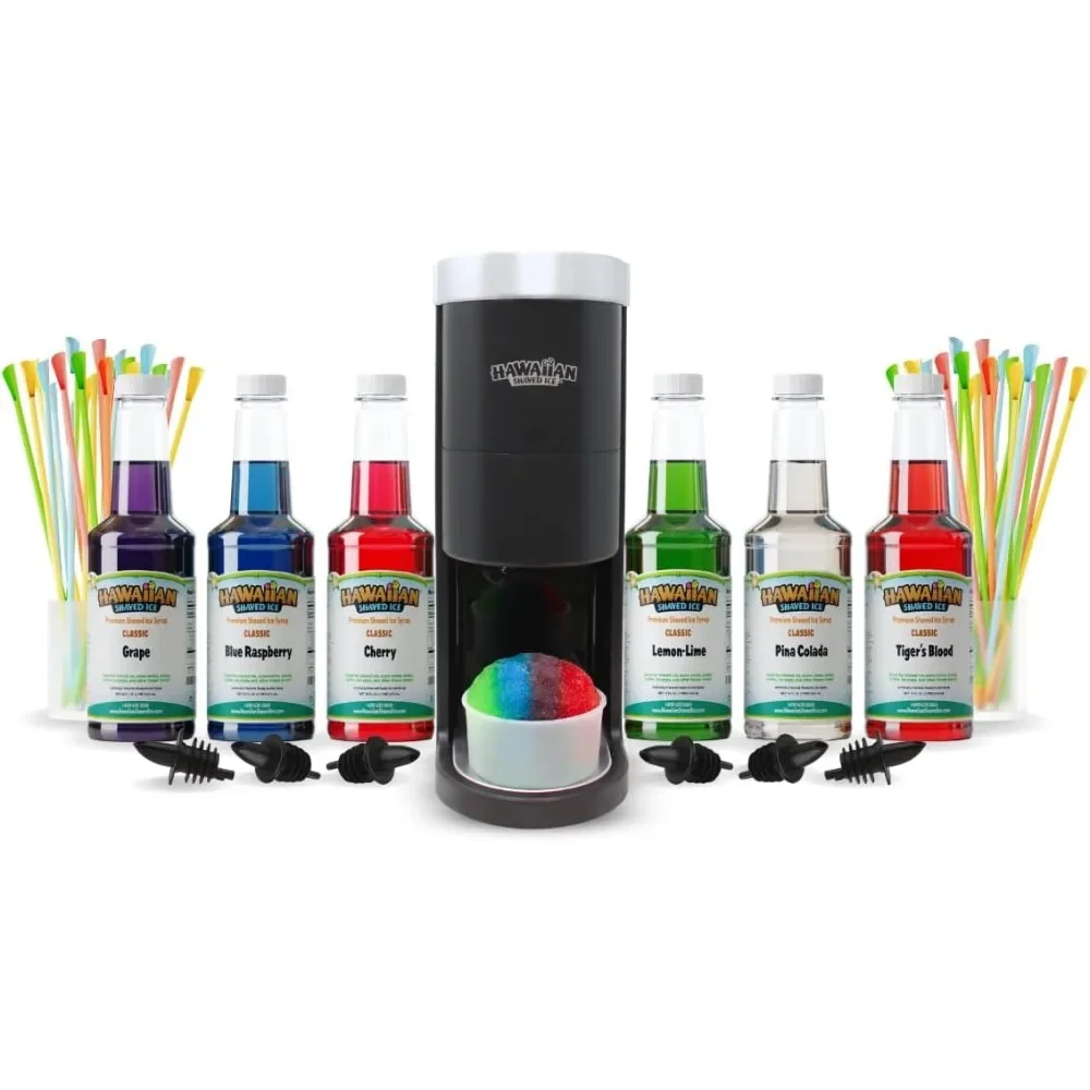 Kit de máquina de conos de hielo y nieve rasados HomePro, 6-16 oz. Sirope Sabores Cereza, Uva, Frambuesa Azul, Sangre de Tigre