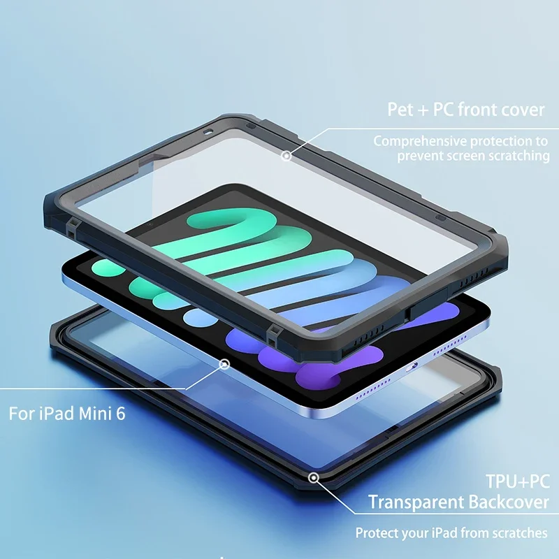 For iPad Mini 6 7 A17 Pro 2024 Case Waterproof TPU +PC Bracket Powerful 360 Degree All-inclusive Kickstand Cover With Pen Slot