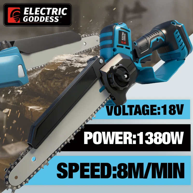 Electric Goddess Brushless 8in Electric Chainsaw 1380W Cordless Woodwork Cutting Garden Pruning Saw For Makita 18V Battery Pin