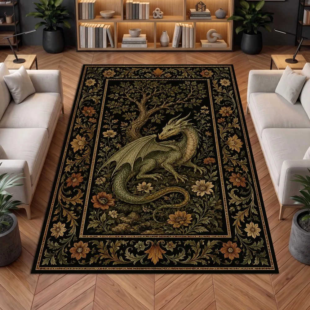 Dragon Large Carpet Vintage William Morris Style Floral Area Rug Non-Slip Washable Floor Mat For Sofa Bedroom Home Decor