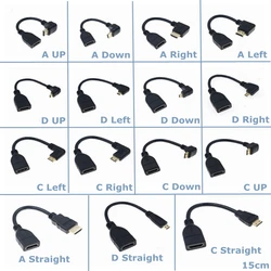 15cm HD HDMI-Compatible Female to 90 Degree Micro Mini HDMI Compatible Male Cable for Digital Camera Laptop Projector Extension