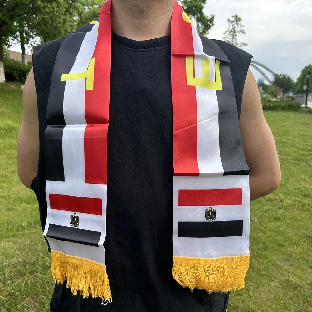 Écharpe d'Égypte 14x135cm, imprimée recto-verso, drapeau égyptien, en satin, idéale pour les événements sportifs de la Coupe du Monde 2026
