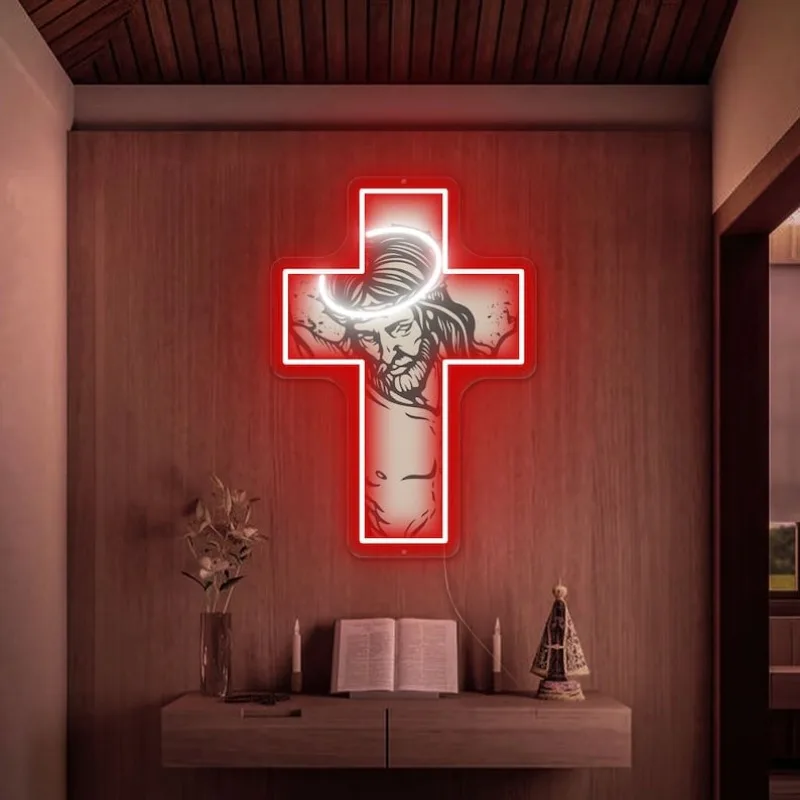 

Настенный светильник-крест с неоновой подсветкой, регулируемой яркостью, из полированного металла и пластика, питание от USB