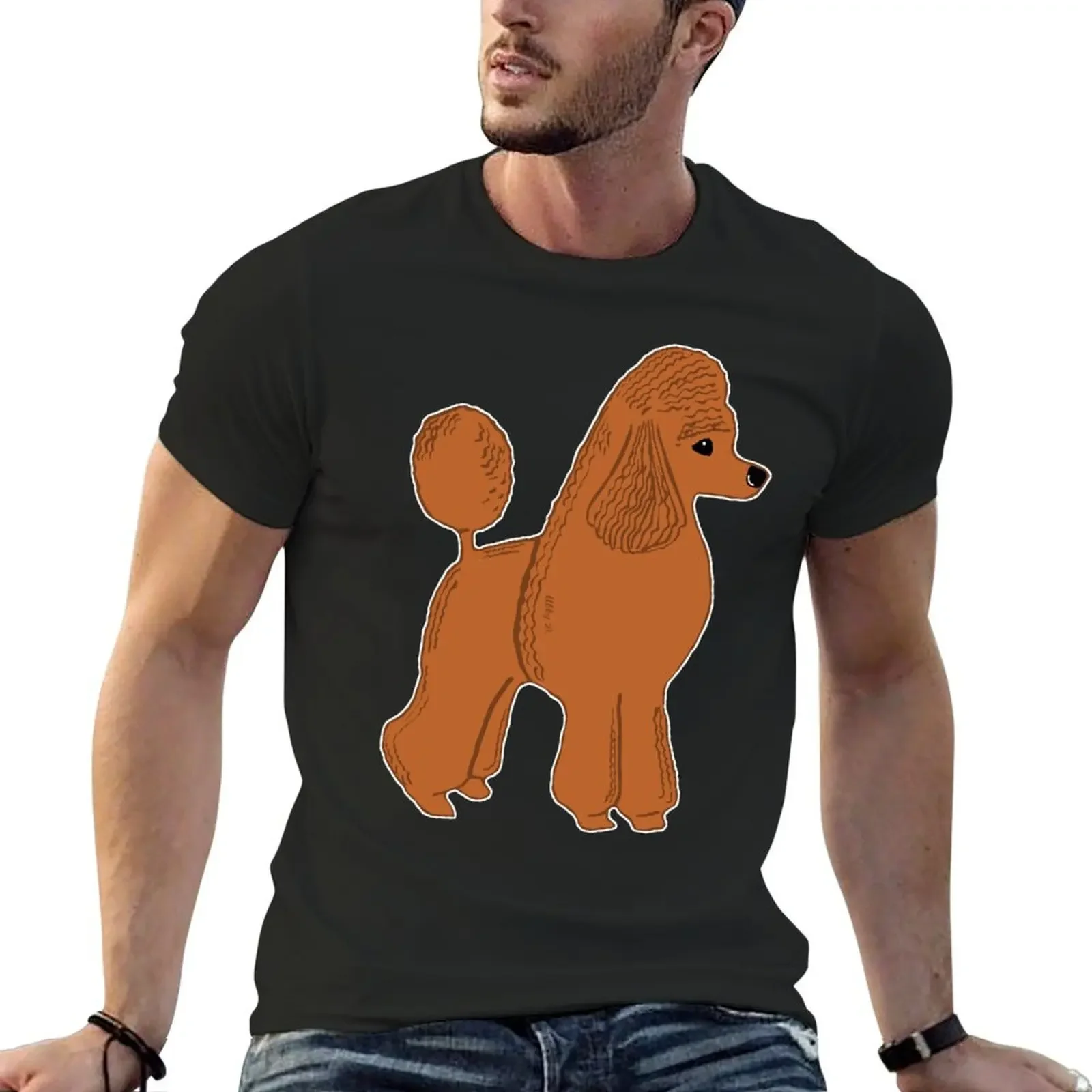 

Red Apricot Poodle with Peach Pink & Hearts T-Shirt graphics graphic shirts summer top blue archive shirts graphic tee men