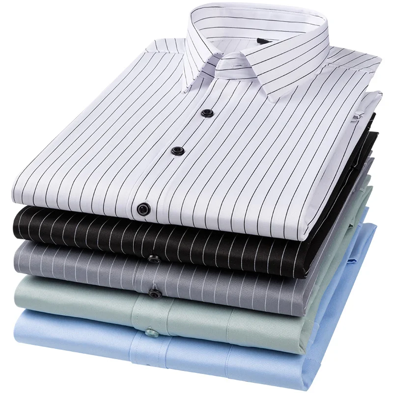เสื้อเชิ้ตเดรสผู้ชายแขนสั้นผ้าไม่ยับ ยืดได้ ไม่ต้องรีด ปี 2025 สำหรับงานทางการและสังคม