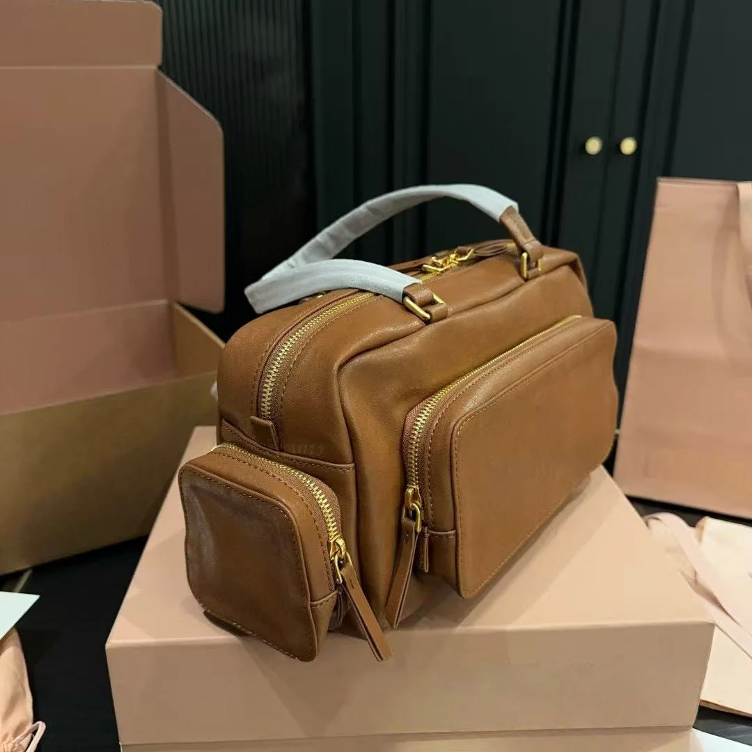 

Real Leather Pocket Bowling Women's bag 2025 luxury designer summer retro motorcycle bag commuter Joker portable underarm bag