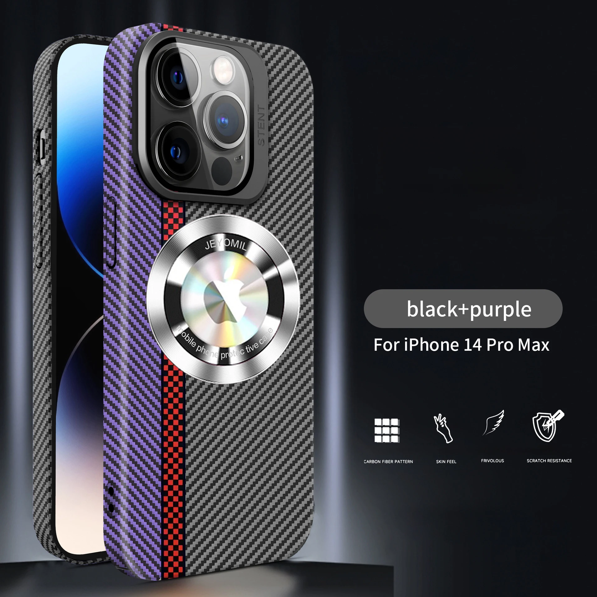 

Carbon Fiber Textured Magnetic Phone Case For iPhone 15Plus 14 13 12 ProMax Creative Clamshell Goggle Bracket Anti-drop Shell