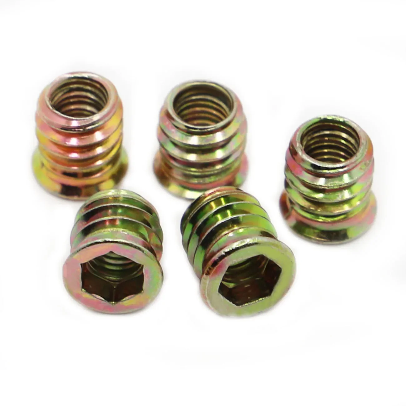 10pcs Carbon Steel Countersunk Hex Socket Drive Threaded Insert Nuts Fastener Connector for Wood Furniture M6 M8 M10