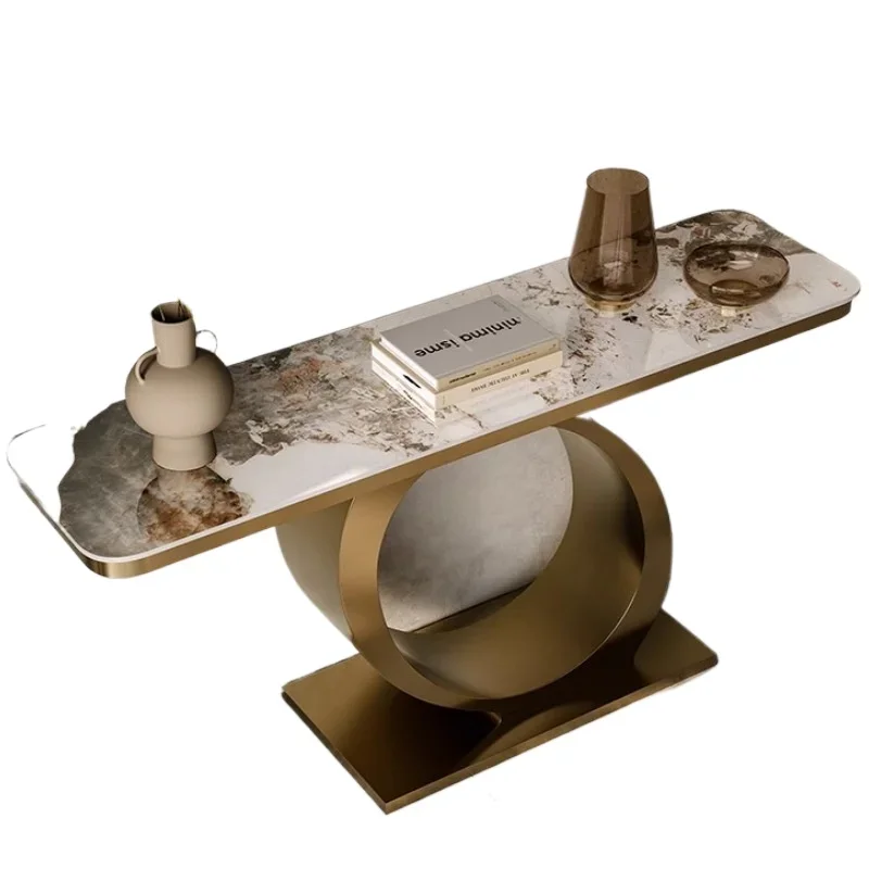 

Light luxury home rock slab entrance table against the wall Premium Italian simple entrance table