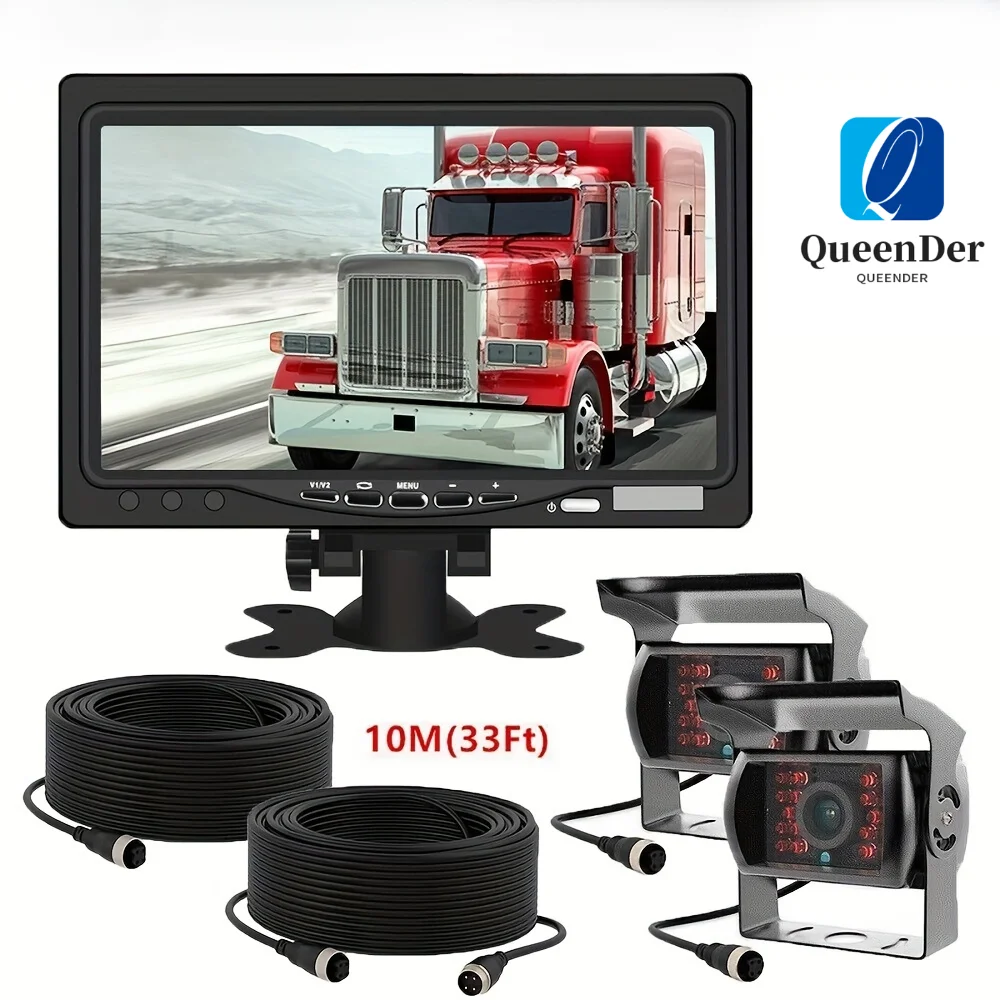 

7 Inch HD Car Rear View Monitor with Dual Heavy Duty CCD Backup Cameras - Night Vision Easy Install Parking Assistance System