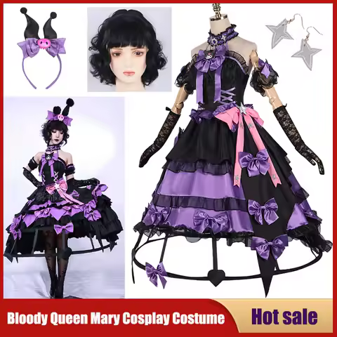 Bloody Queen Mary Costume Game Identity V Kuromi Cosplay Wig Black Lolita Gothic Long Dress Party Carnival Anime Role Play Suits