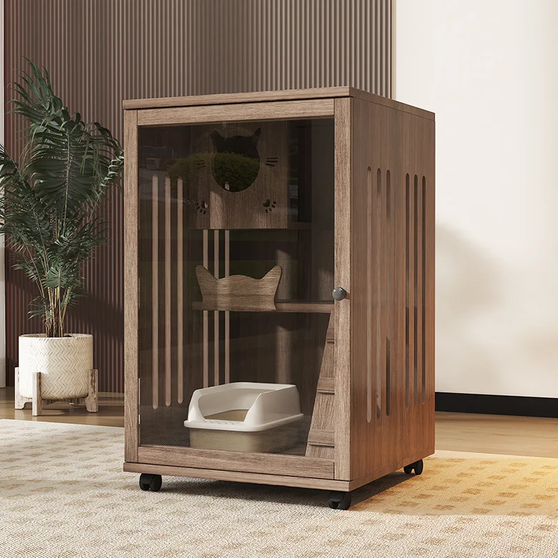 

Solid Wood Cat House with Enclosed Den & Perch, Dual-Tone Modern Design,Indoor Cat Crib,Luxury Cat Villa,Cat Furniture,Cat Condo