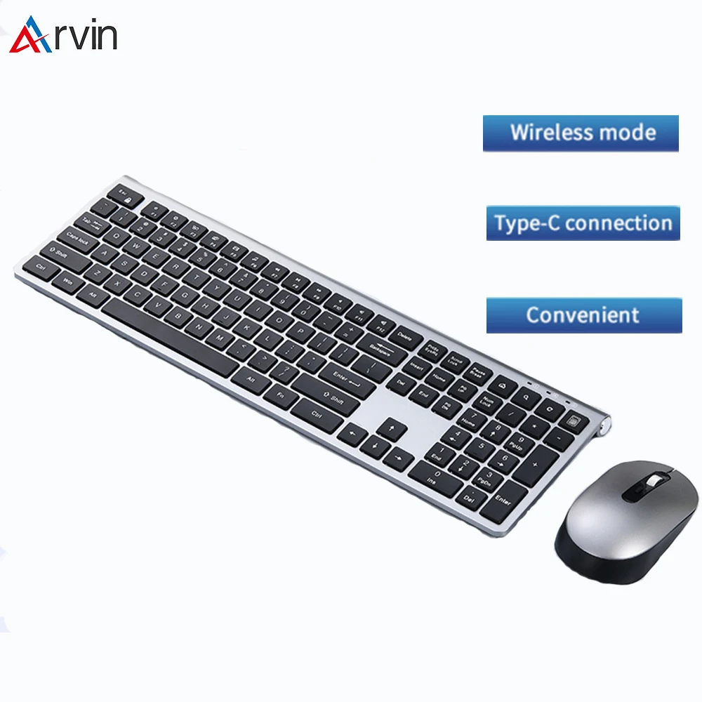 

Arvin 2.4G Wireless Keyboard Mouse Combo Rechargeable Full Size Keyboard Mice Set Silent for iPad Desktop PC Laptop Windows Mac