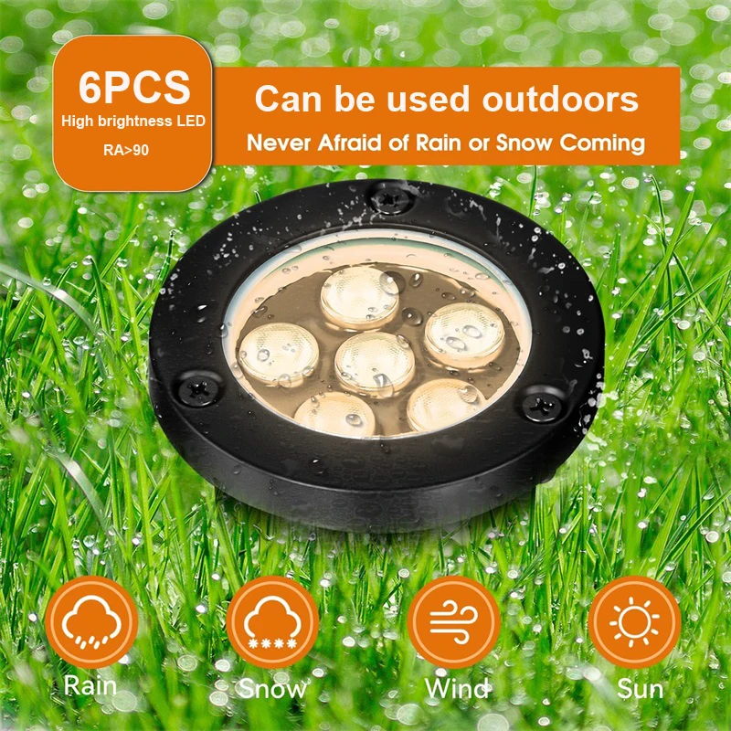 Landscape Light LED Underground Lamp 6W IP67 Waterproof Outdoor Spot Light for Ground Floor Well Deck Step Garden Warm White