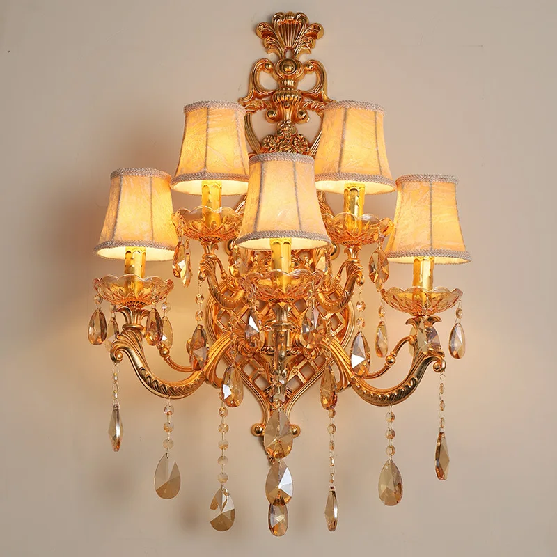 European alloy crystal wall lamp double head bedroom bedside creative corridor indoor