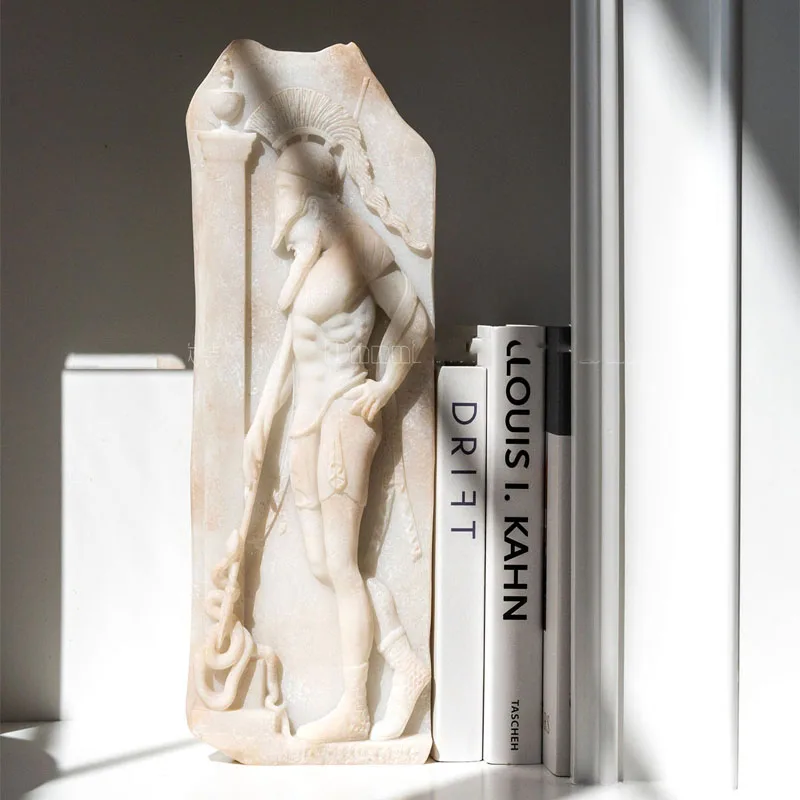 French-Style Vintage British Museum-Inspired Jade-Like Relief Sculpture Warrior Relief Decor Model Unit Villa Clubhouse