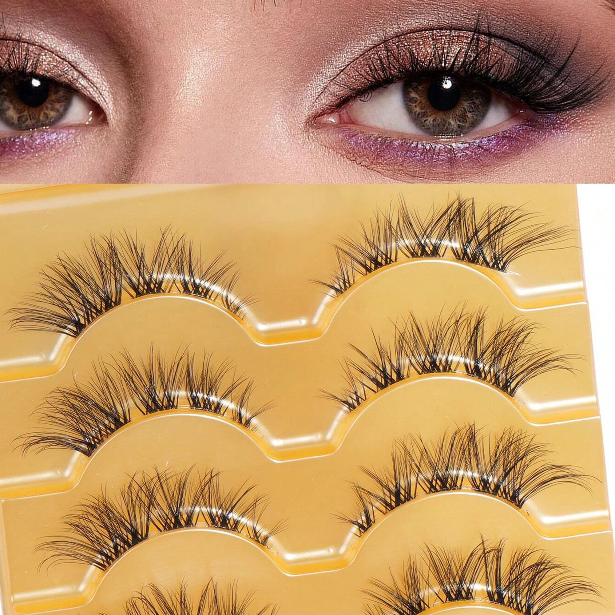 5 paren/set Transparante Stem 3d Valse Wimpers, Natuurlijke, Pluizige Faux Nertsen Wimpers Met Wimperlijm