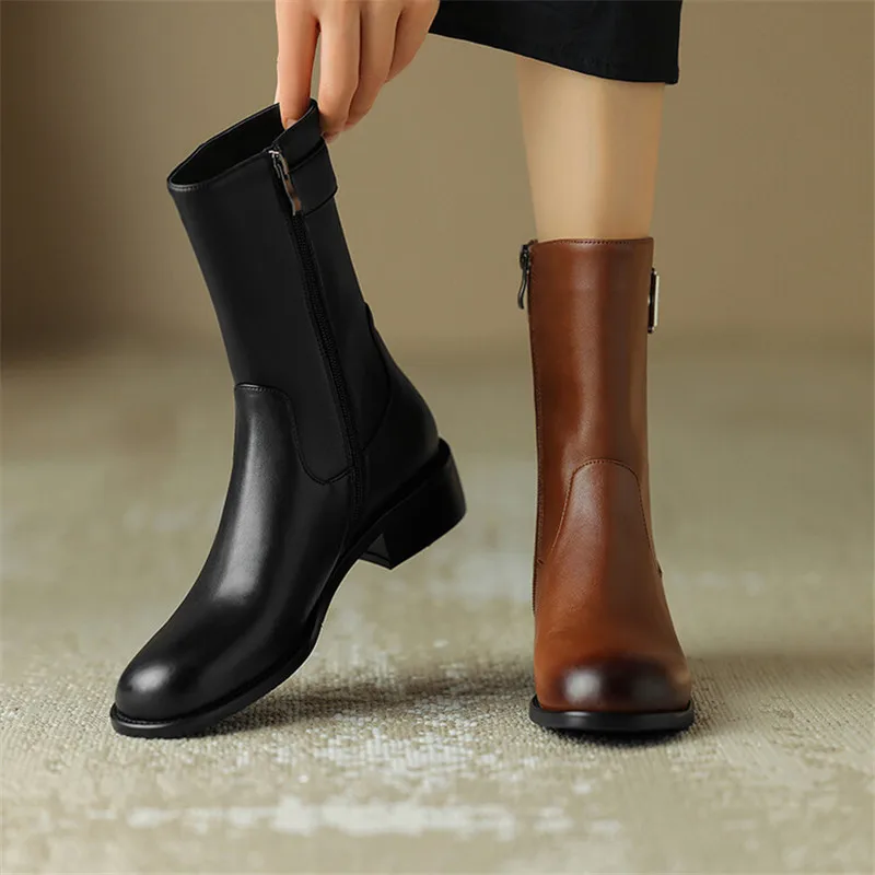 

New Autumn Winter Women Boots Split Leather Buckle Short Boots for Women Fashion Boots Chunky Heels Ladies Shoes Large Size