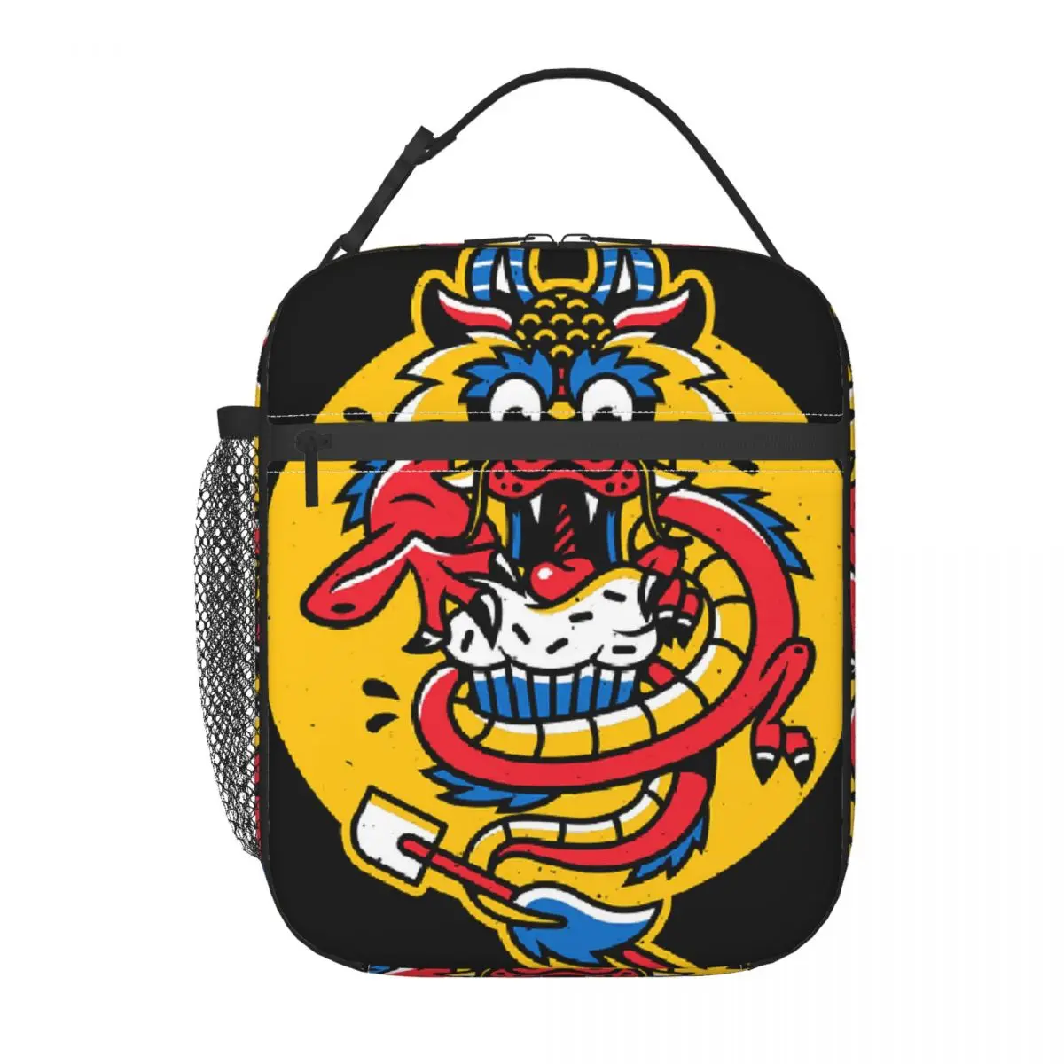 

Custom Mulan Mushu Cute Face Insulated Lunch Bags for Camping Travel Food Resuable Thermal Cooler Lunch Box Women Children
