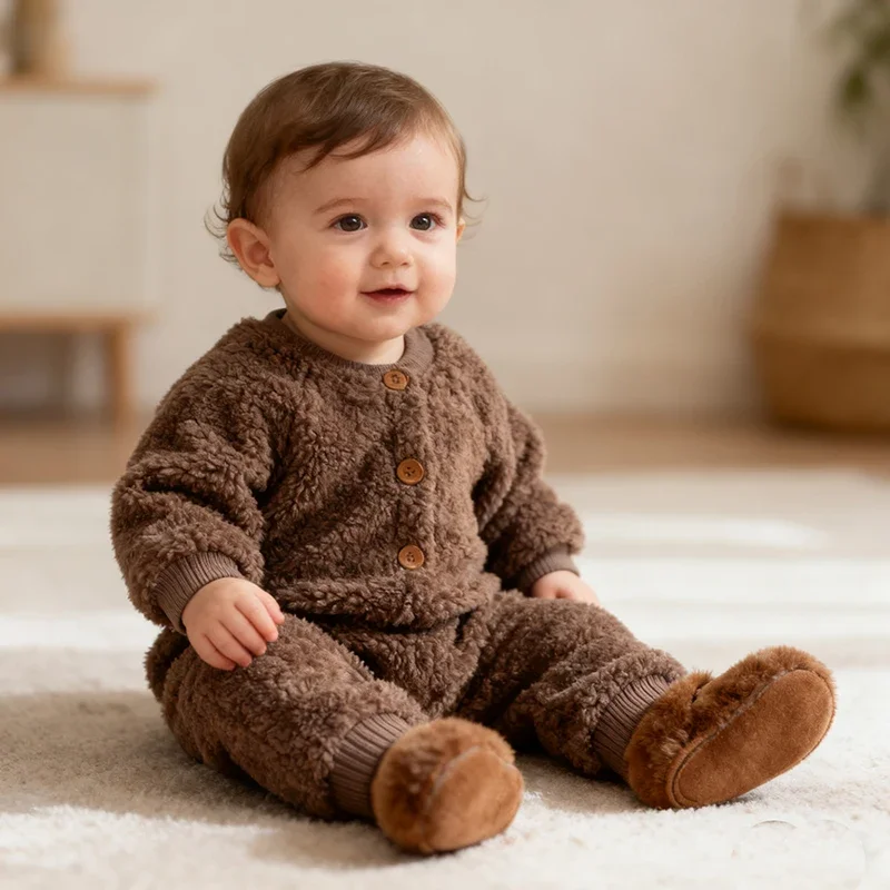 

2025 New Winter Toddler Baby Girl Boys Thicken Warm Romper Long Sleeved Solid Color Infant Baby Jumpsuit 0-24M Children Clothes