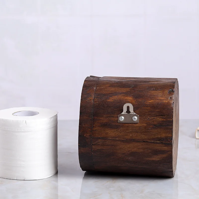 Solid wood tissue cartridge, Thailand imported retro nostalgic solid wood toilet, bathroom wall hanging roll box, round idea
