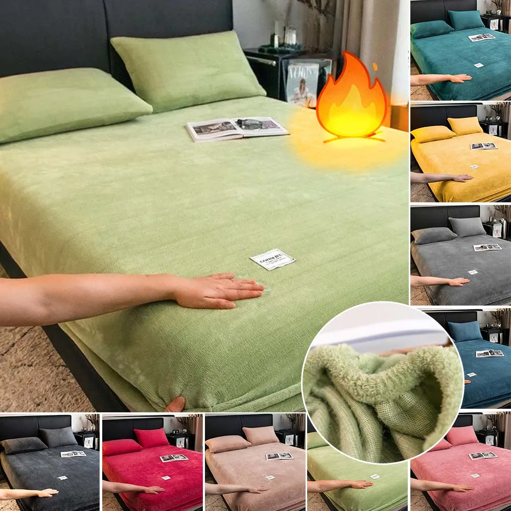 

Warm Plush Fitted Sheet Winter Crystal Velvet Fitted Sheet Thick Milk Velvet Bed Cover Mattress Protector Couple Double Bedding