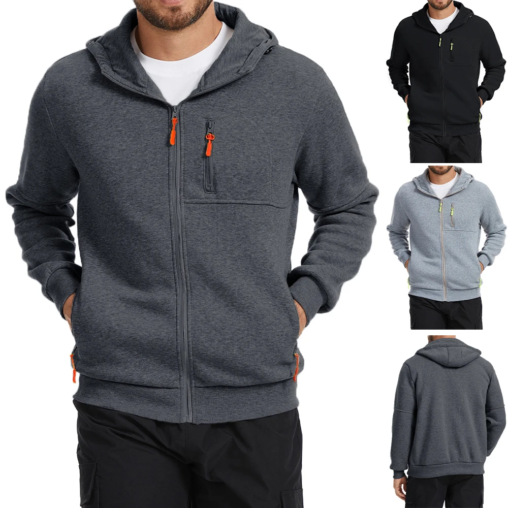 

Men's Spring Autumn Sweatshirt Jacket Slim Fit Solid Color Hooded Zipper Desigan Breathable Jackets Male Stylish Outwear