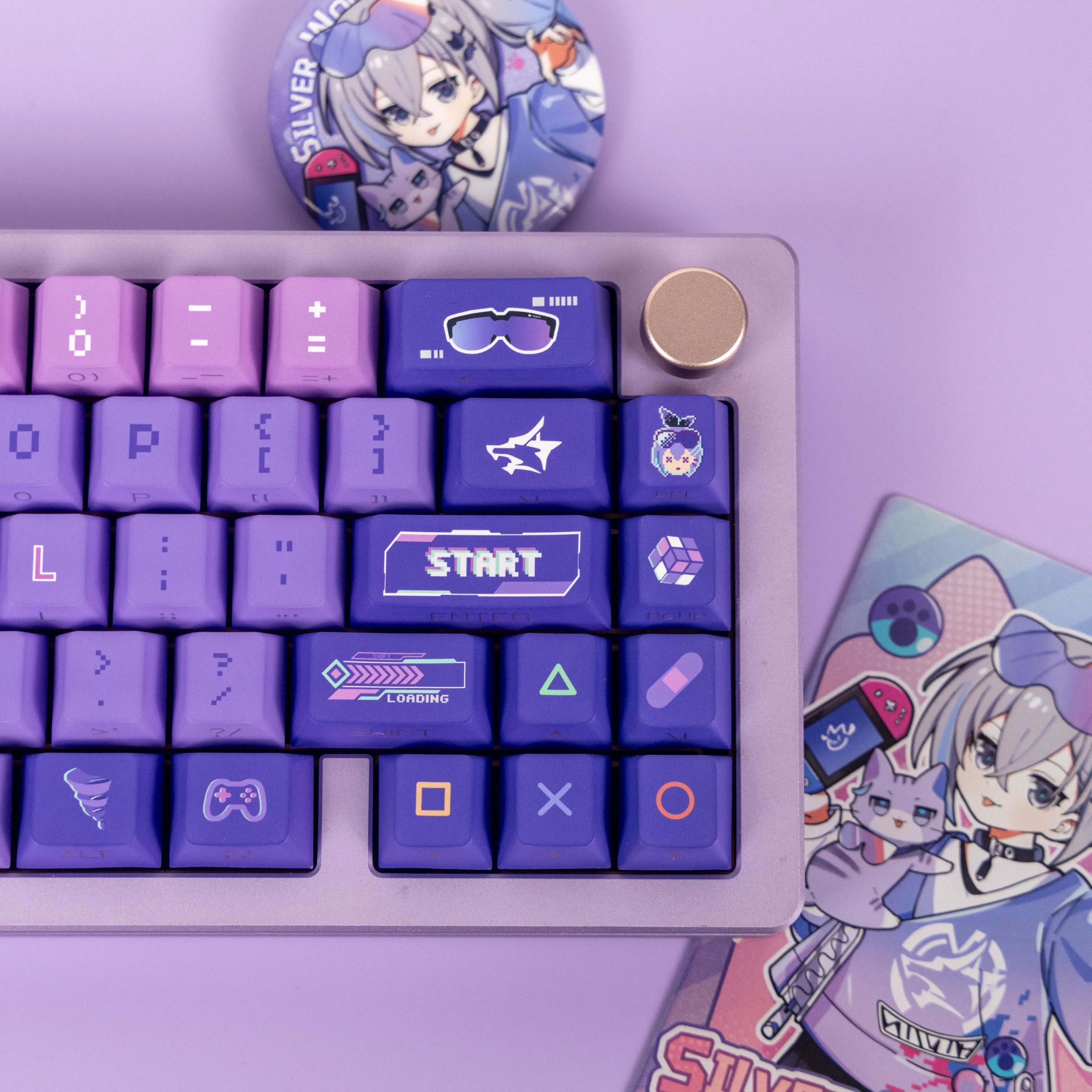 

Серебряные колпачки для клавиш с волчьей стороны, светопропускающие колпачки для клавиш pbt высокого действия пятисторонние колпачки для клавиш с горячей сублимацией и тематикой игры