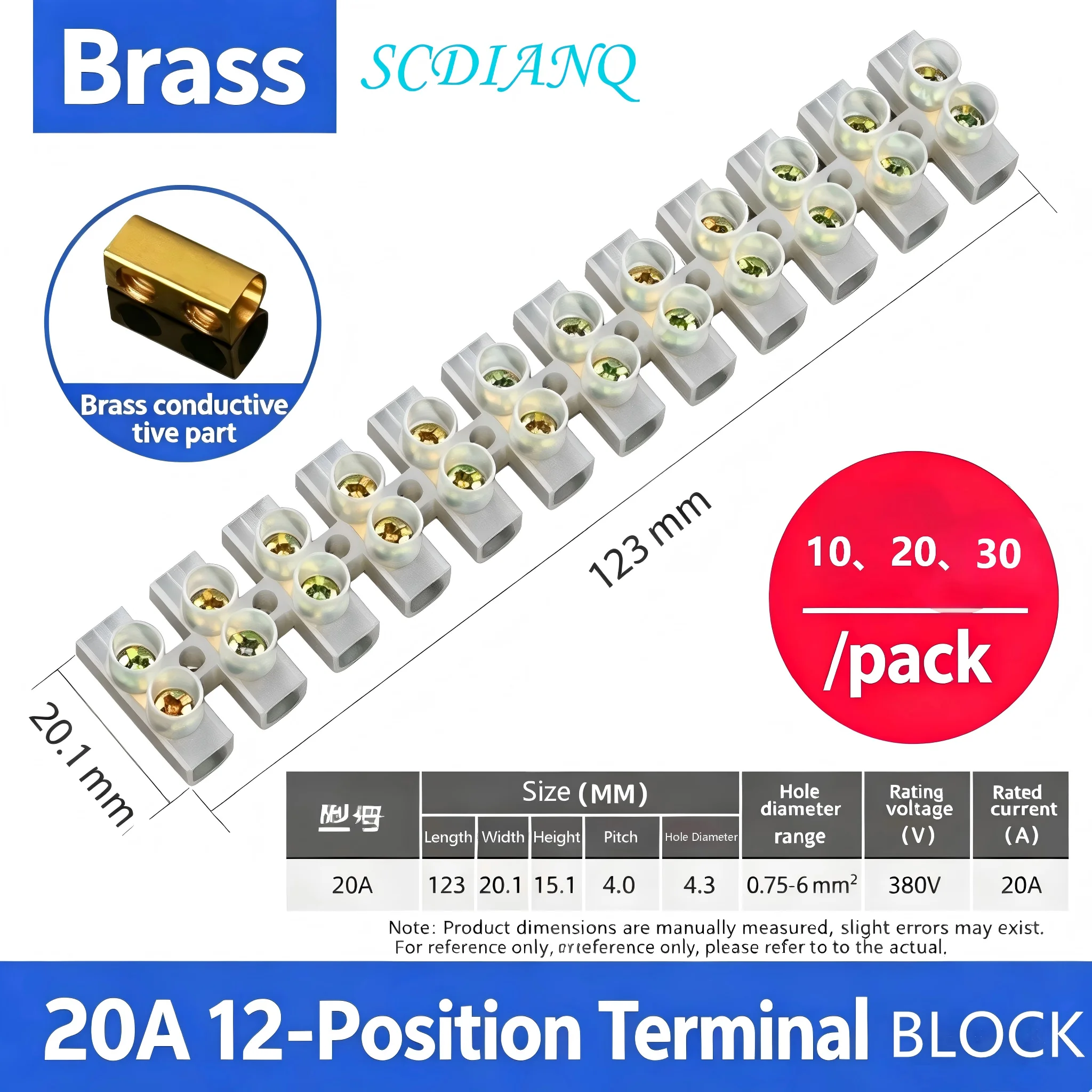 Plastic Terminal Block 12 Position 20A Wire Connector Screw Electric Barrier Strip