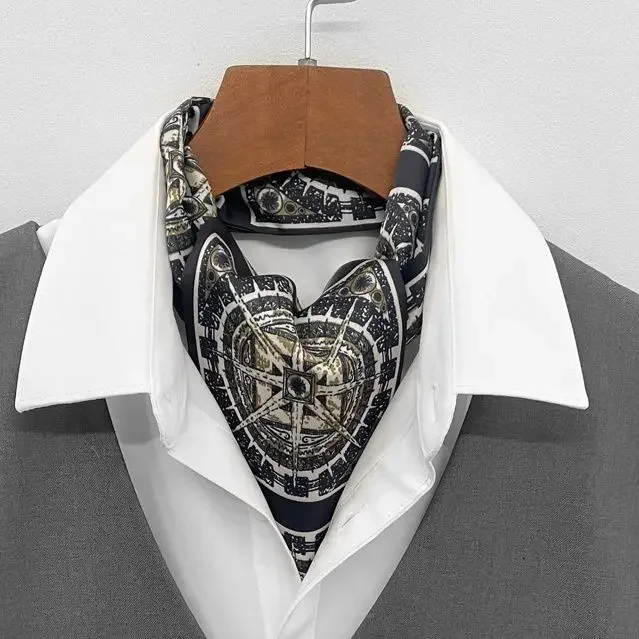Men's Business Casual Shirt Long Strip Thin Small Silk Scarf Stacked Decorative Neck Protection Suit Scarf