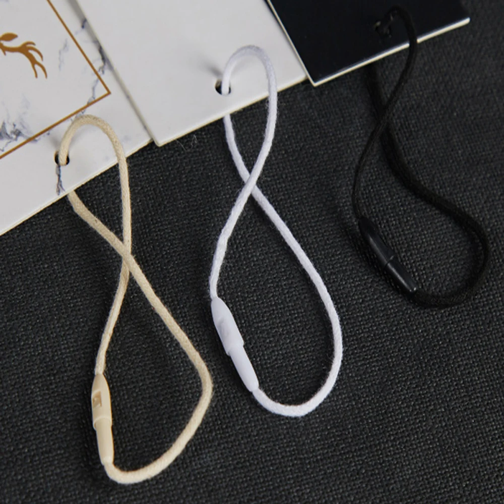 200pcs Polyester Bullet String Lock Clothing Tag Rope Clothes Sling Wax Rope Hanging Grain DIY Hand-worn Rope White/Black/Beige