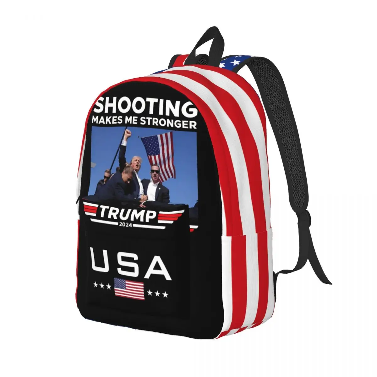 Trump Shooting Makes Me Stronger 2024 Backpack for Men Women Cool Daypack Assassination Attempt Fight Shooting 2024 Canvas Bag