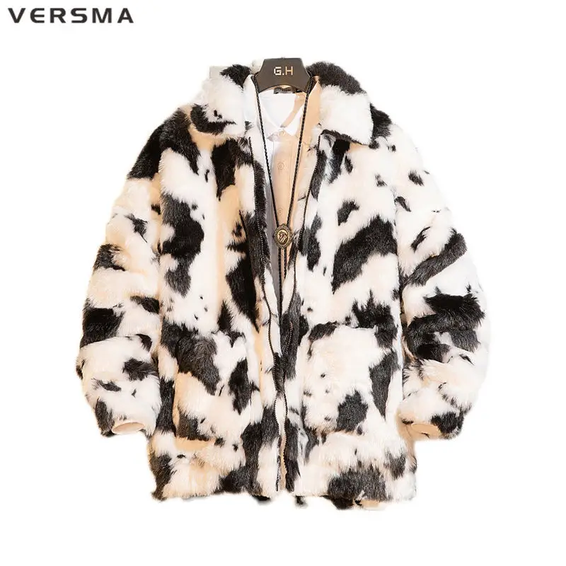 VERSMA Korean Harajuku Imitation Lamb Wool Jacket Coat Women Winter Thicken Oversized Hip Hop Faux Fur Male Parkas Dropshipping