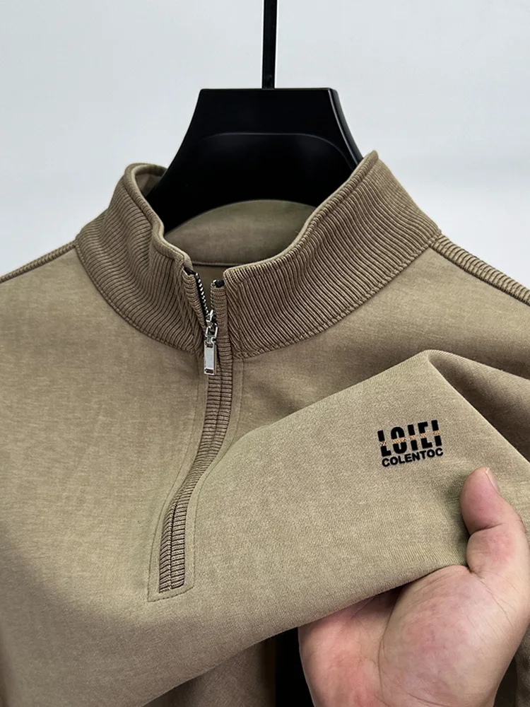 

High-End Zip-Up Hoodie Men's Casual Long Sve T-irt Spring Autumn Base Layer irt Faion Urban Sle Polyester Cotton B...