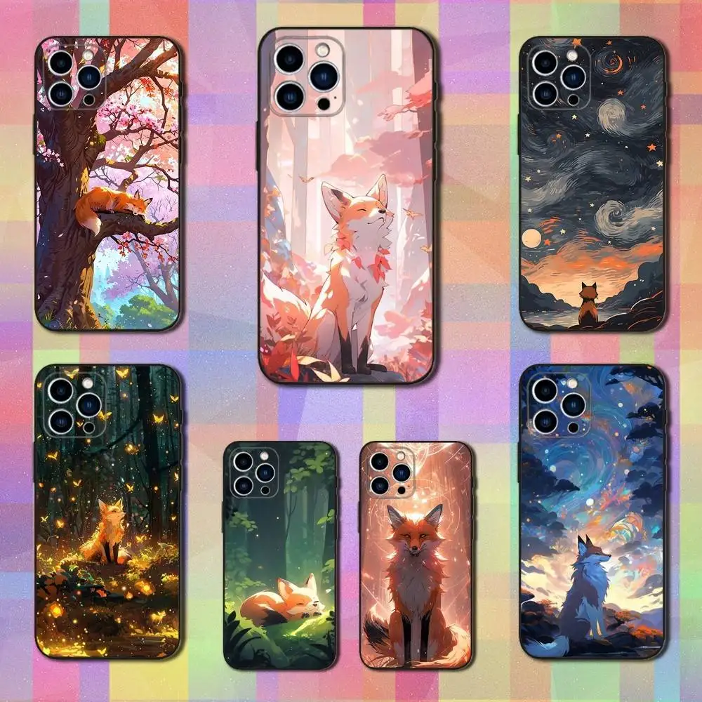 

Cute Fox Cartoon Phone Case For iPhone 16,15,14,13,12,11 Plus,Pro Max,XS,X,XR,SE,Mini,8,7,Soft Silicone Black Cover