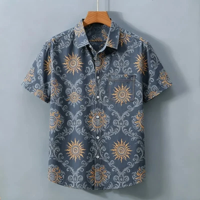 Tribal Totem Printed shirt, men's Short Sleeved Shirt With pockets, Suitable For Daily Wear And Mysterious Tribal Atmosphere