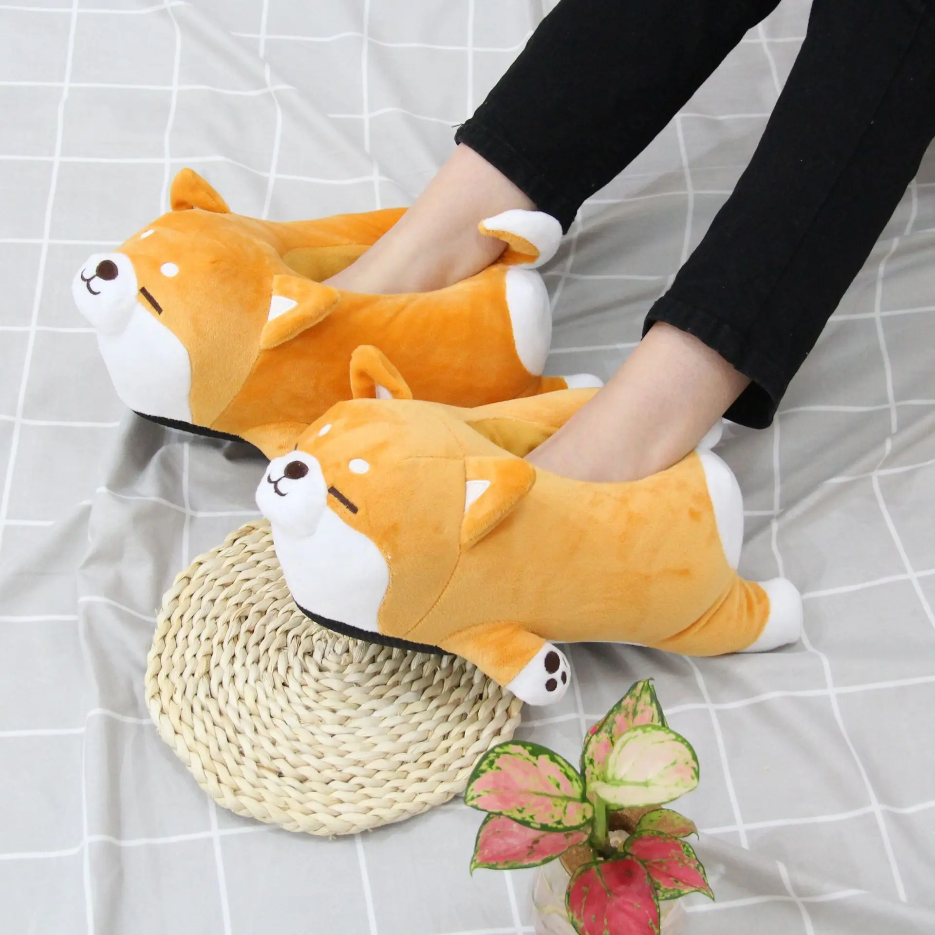 Kawaii 28cm uomo donna divertente pantofola carino Shiba Inu pantofole per cani coppie pantofole da casa in morbido cotone per uso domestico scarpe