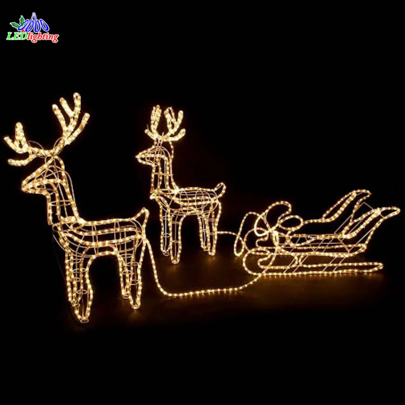 custom.Shopping Mall Outdoor decorative holiday LED light santa and sleigh