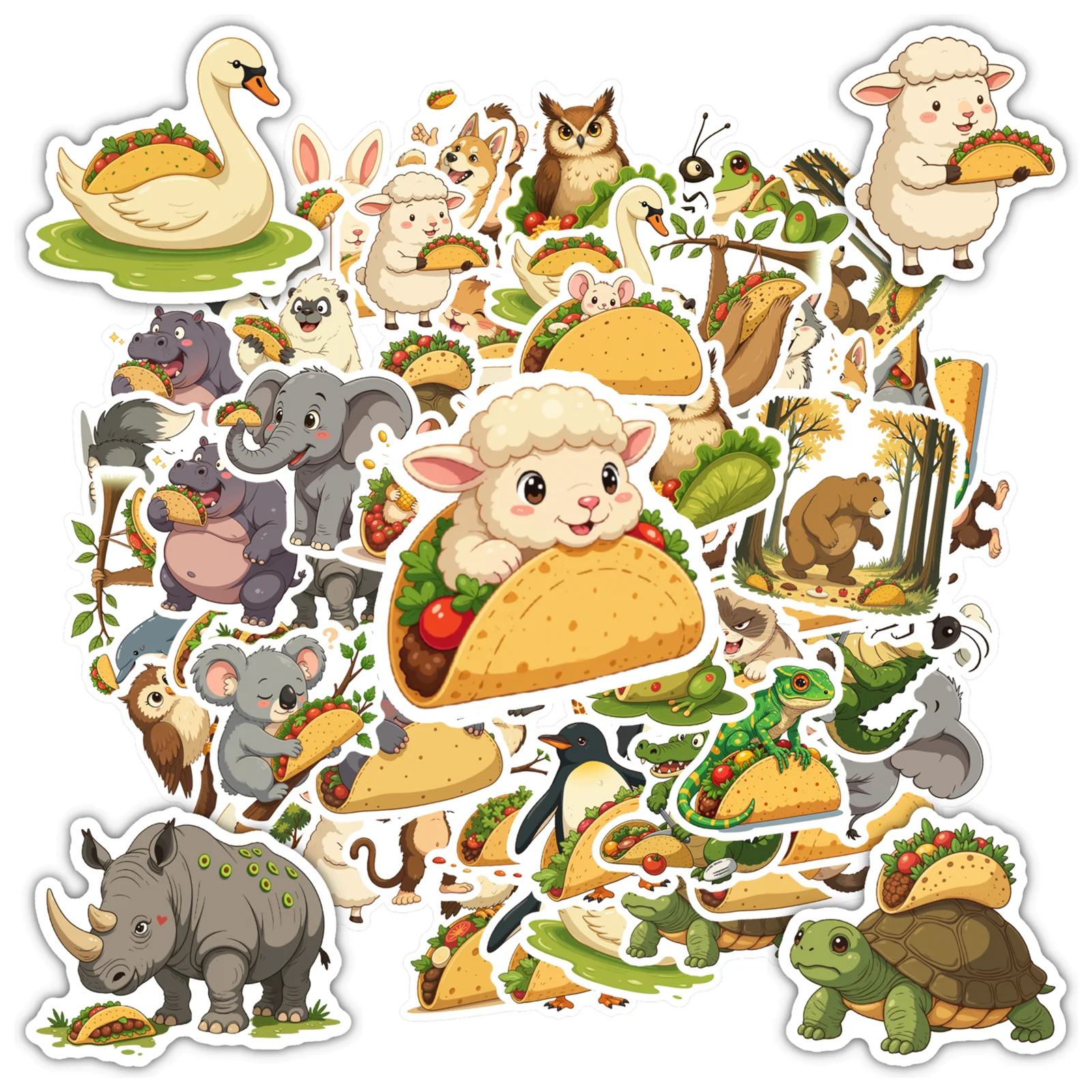 35pcs-100pcs Cartoon Cute Animals Stickers Whimsical Animal Eating Food DIY Stickers PVC Sticker For Notebook Luggage Mobile