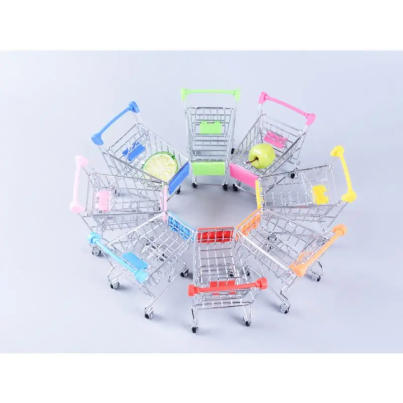 Mini Supermarket Hand Trolley Shopping Utility Cart Storage Basket Pretend Kids Toy 10 Colors